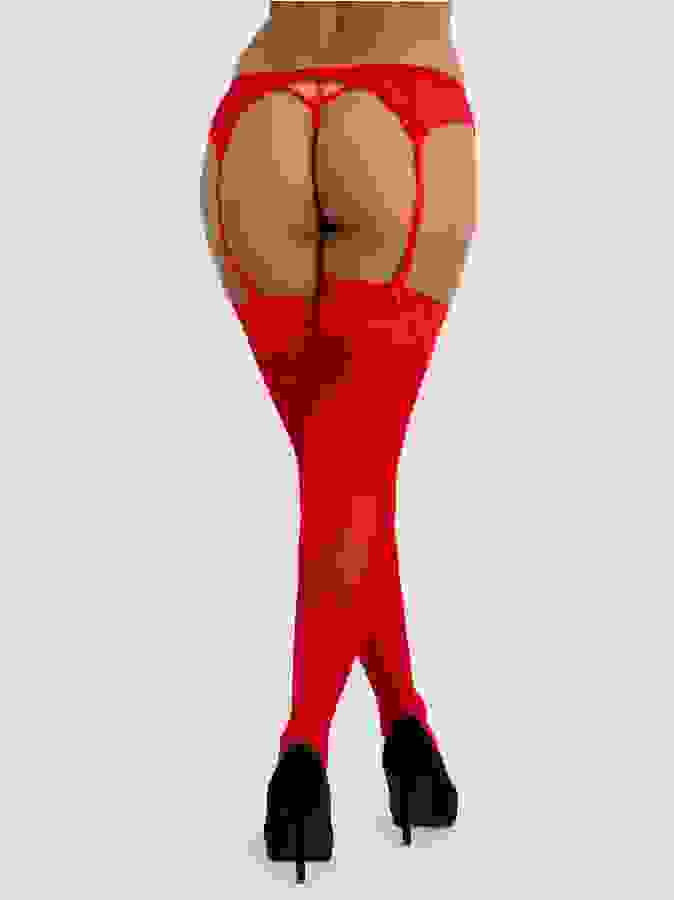 Lovehoney Red Sheer Lace Top Thigh High Stockings, Red, hi-res